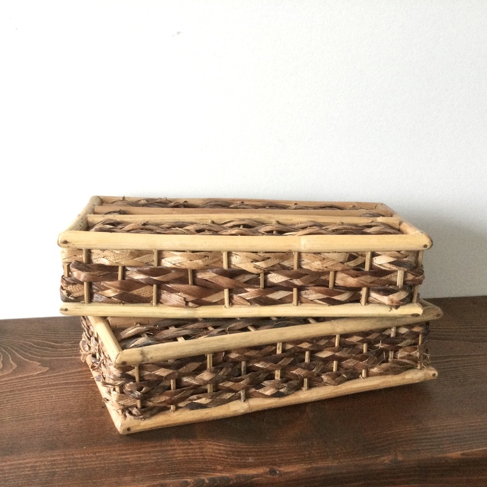 VINTAGE Pair of 2 Wicker Tissue Covers